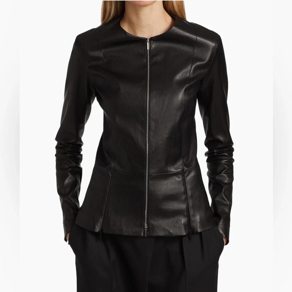 The Row Anasta Bonded Leather Jacket - Picture 2 of 12